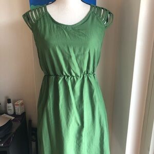 Green Sleeveless Casual Elastic-Waist Dress